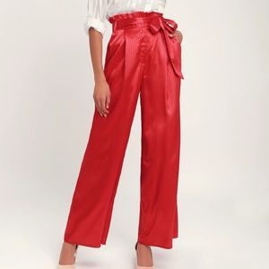 Red Striped Satin Wide-Leg Pants